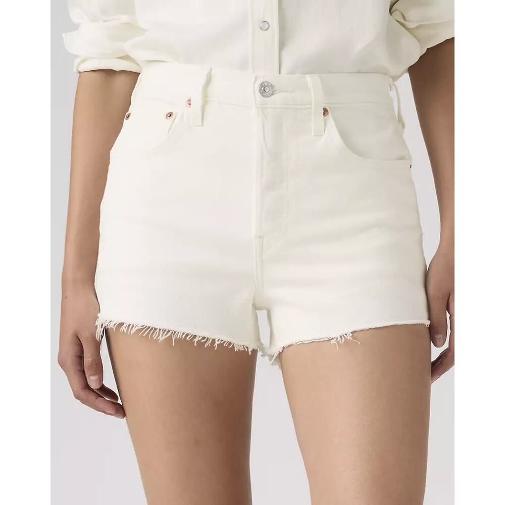 Levi’s 501 Women’s High Rise Cutoff Jean Shorts Cream Sz 31 Distressed